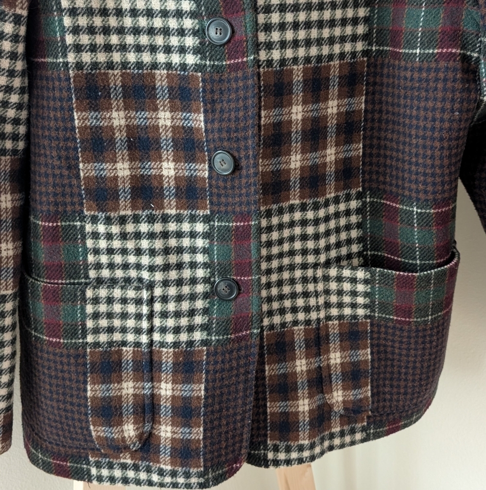 Vintage Wool Plaid Patchwork Button Up Jacket In … - image 5